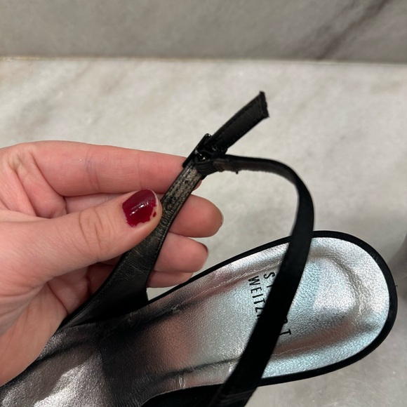Stuart Weitzman Black Satin Heel Slingbacks - Picture 3 of 8
